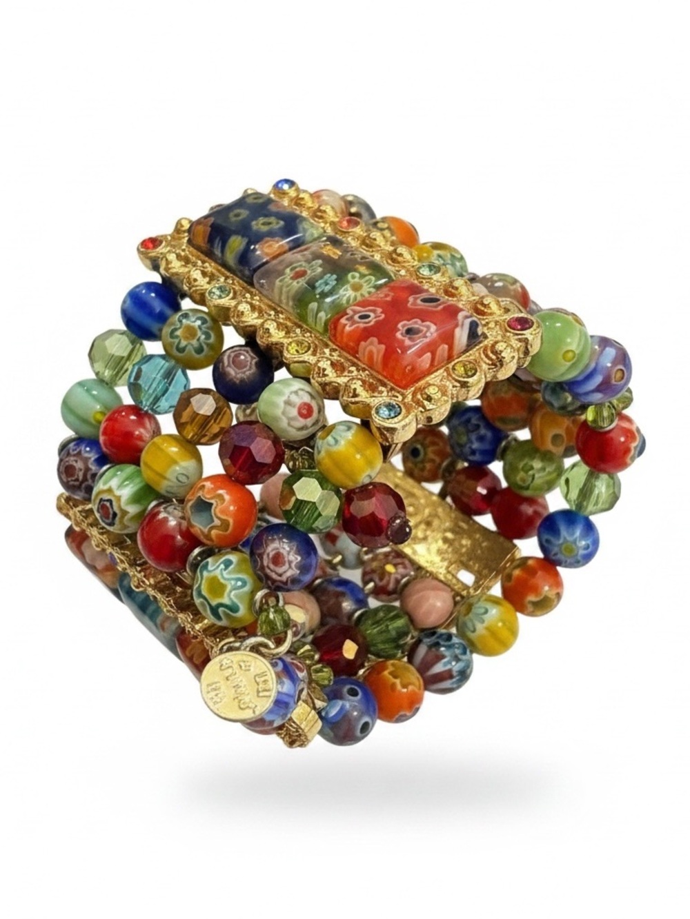 Sweet Romance Millefiori Glass Bead Cuff Bracelet